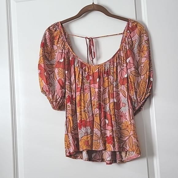 SANCTUARY The House Floral Tie Back Top Desert Bloom Pink Orange XS - Picture 5 of 8